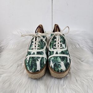 SCHUTZ Green Leaf Print Espadrilles
